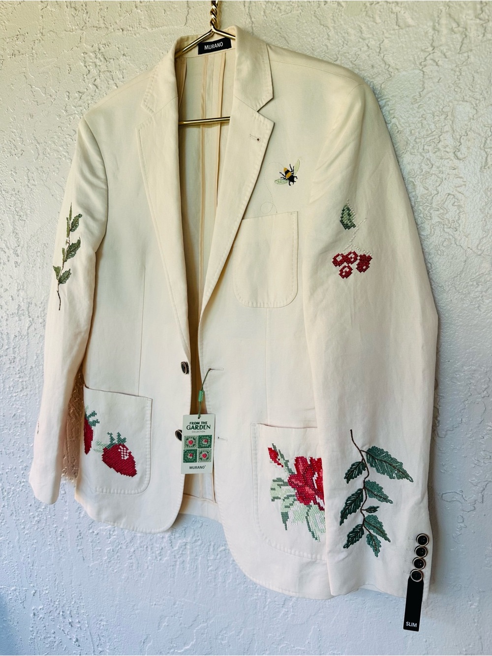 New Murano Garden Collection Embroidered Linen Cotton Floral Bee Blazer Jacket - Picture 4 of 11
